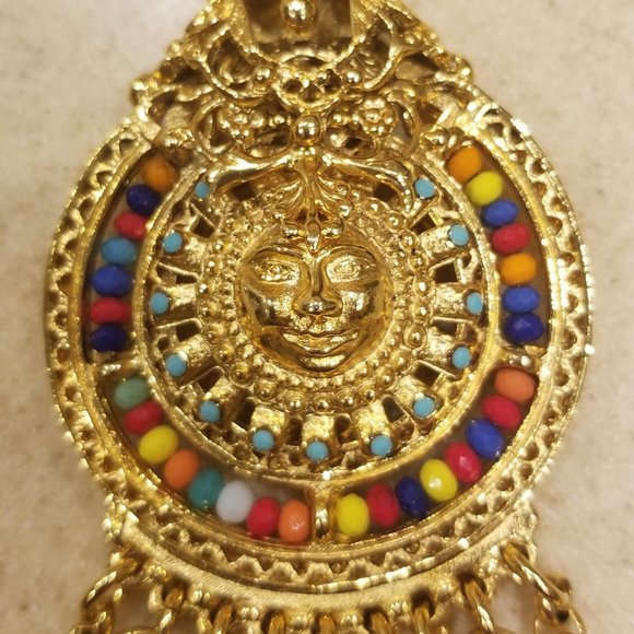 RARE RUNWAY STATEMENT JOSE MARIA BARRERA GOLD SUN CRYSTAL STONE STRAND NECKLACE - Picture 3 of 15